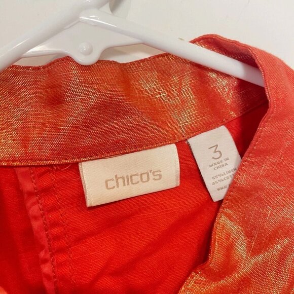 Chico's Womens Linen Blend Button Up Jacket Metallic Orange Size 3 Long Sleeve - Picture 2 of 6
